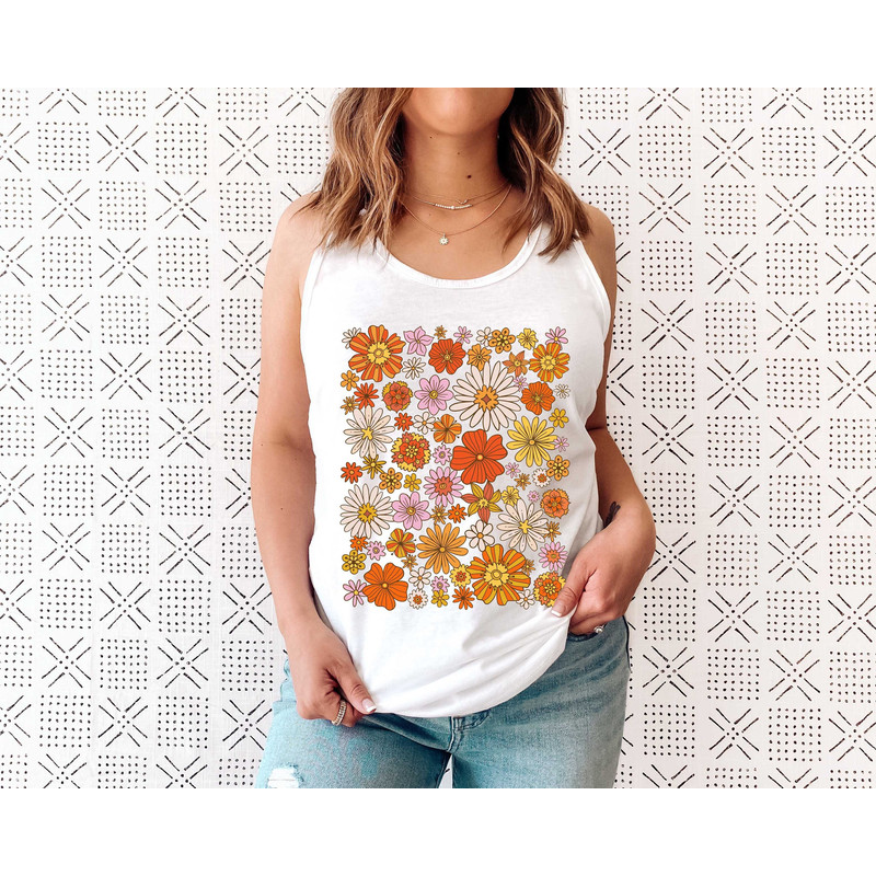 Retro Flower Tank Top, Wildflower Tank Tee, Wild Flowers Womens Top, Floral Tank Top, Gift for Women, Ladies Tank Top, Best Friend Gift - 1.jpg