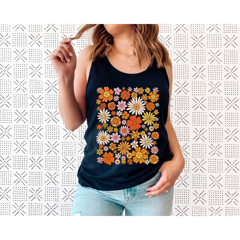 Retro Flower Tank Top, Wildflower Tank Tee, Wild Flowers Womens Top, Floral Tank Top, Gift for Women, Ladies Tank Top, Best Friend Gift - 6.jpg