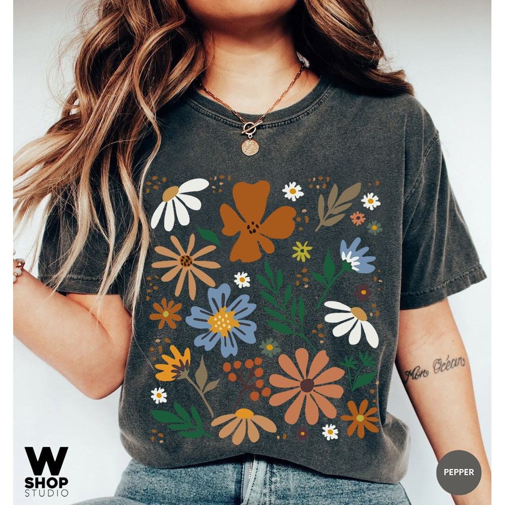 Retro Wildflower Tshirt, Comfort Colors Shirt, Floral Tshirt, Meadow, Flower Shirt, Gift for Women, Ladies Shirts, Best Friend Gift - 1.jpg