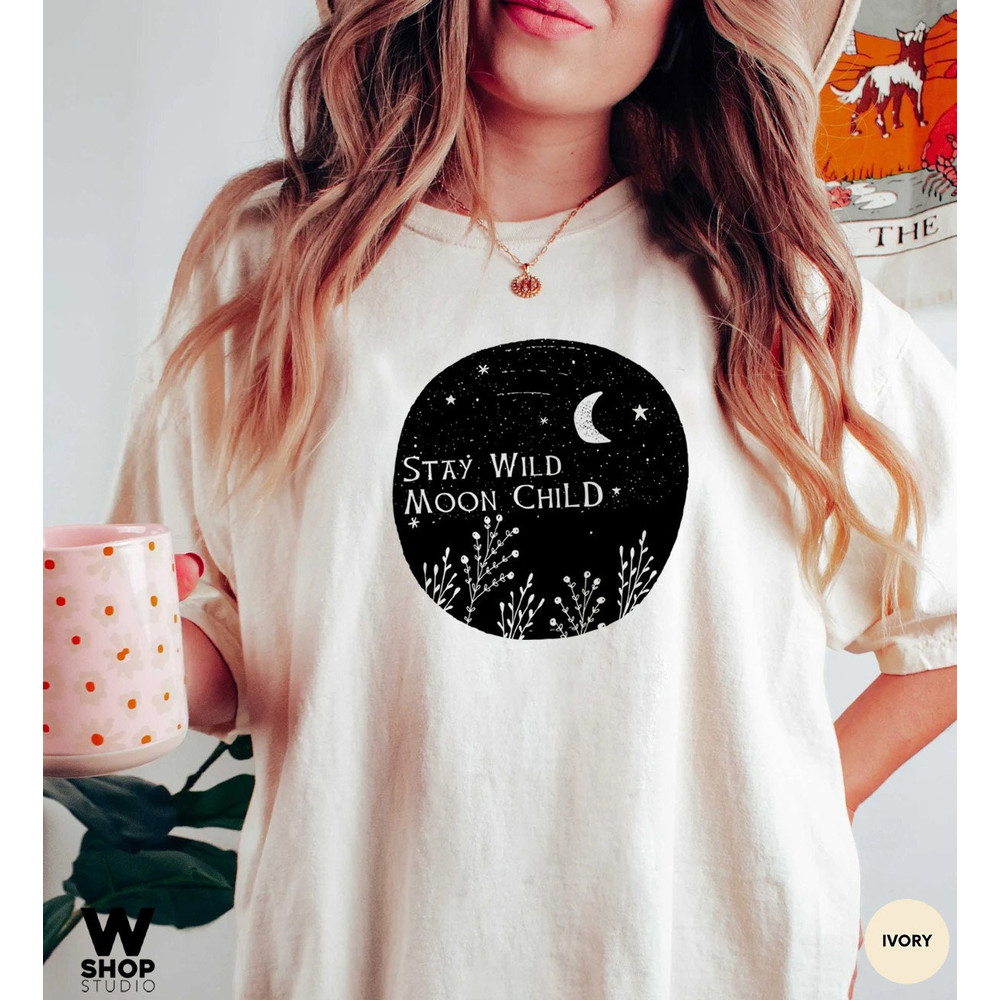 Stay Wild Moon Child Shirt, Moon Shirt, Bohemian Shirt, Gift For Moon Lover, Sun And Moon T-shirt, Women Oversized Tee - 2.jpg