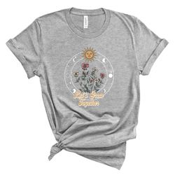 sun moon stars tee, celestial tee, wild flowers, sun shirt, one with the sun, boho shirt, vintage tee, mystical moon shi