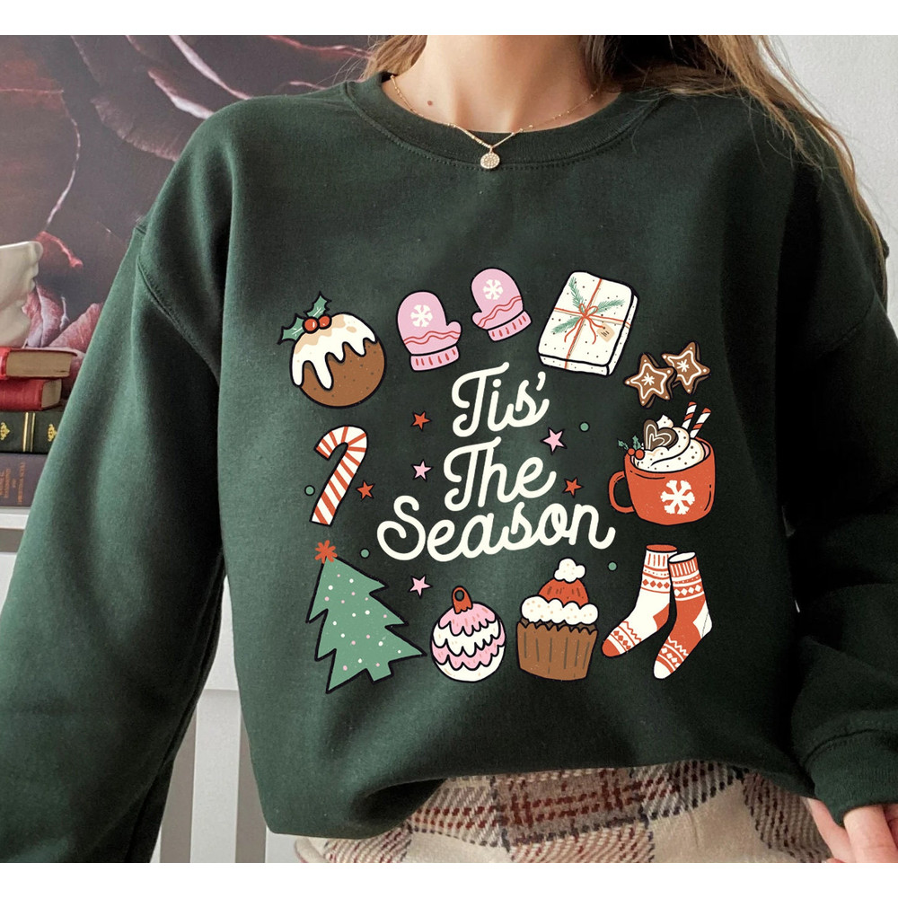 Tis The Season Retro Christmas Sweatshirt and Hoodie, Womens Christmas Sweatshirt, Cute Christmas Crewneck, Trendy Christmas Sweatshirts - 2.jpg