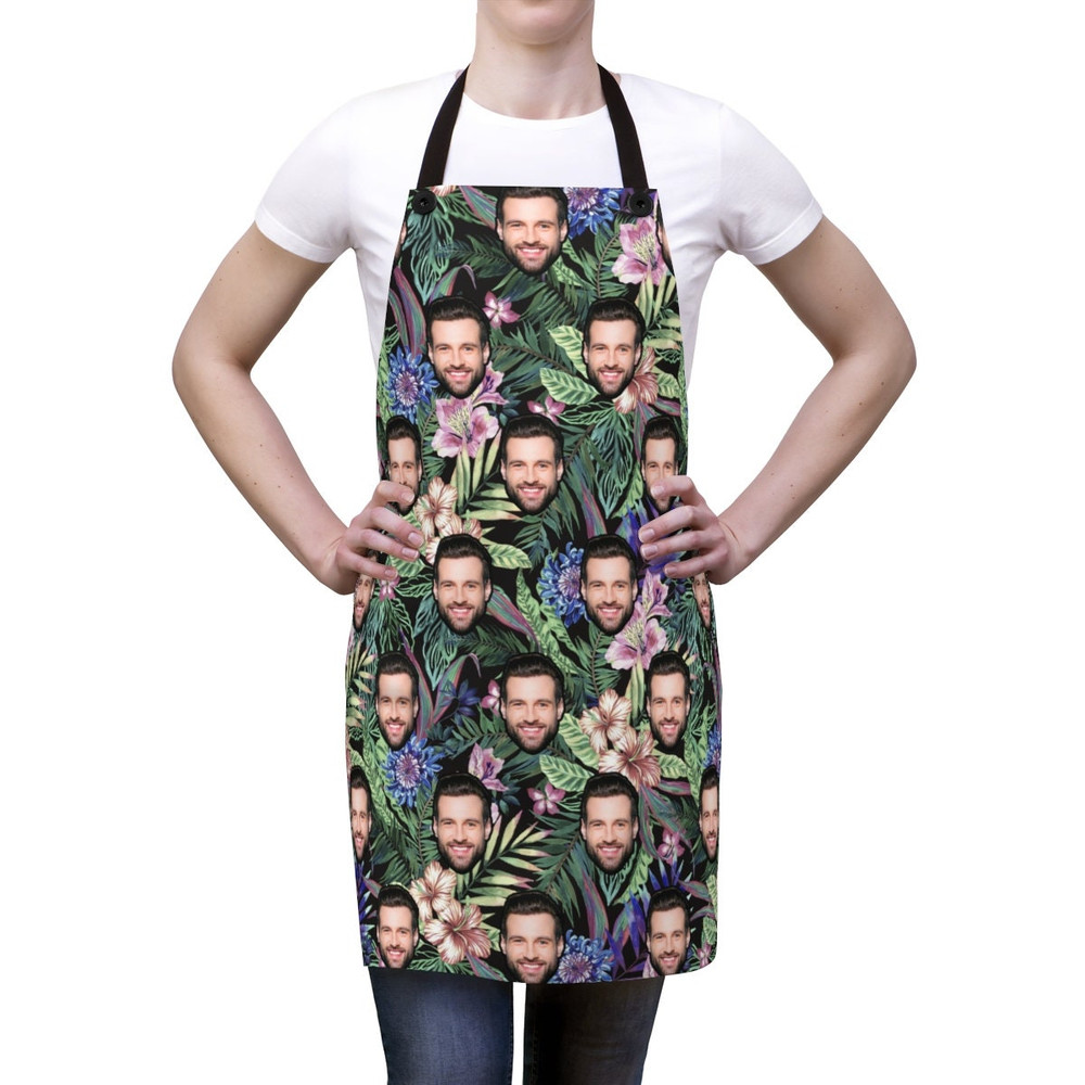 Tropical Custom Apron, Personalized Faces Apron, Floral Custom Photo Apron, Funny Crazy Face Kitchen Apron Kitchen Custom Picture Chef Gift - 4.jpg