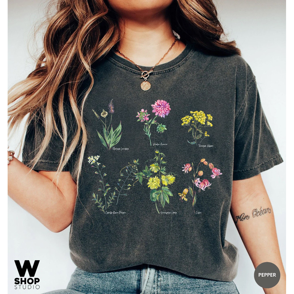 Vintage Floral T-shirt, Botanical Shirt, Wildflower Tee, Vintage Botanical, Flower Botanical Print, Oversized Shirt, Graphic Tshirt - 1.jpg
