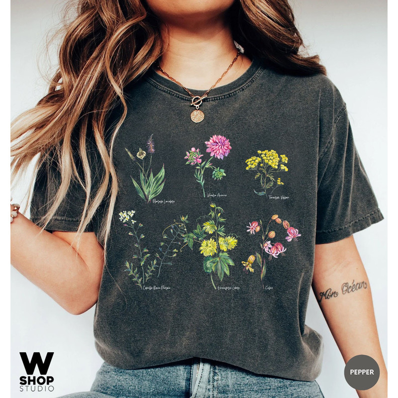Vintage Floral T-shirt, Botanical Shirt, Wildflower Tee, Vintage Botanical, Flower Botanical Print, Oversized Shirt, Graphic Tshirt - 1.jpg