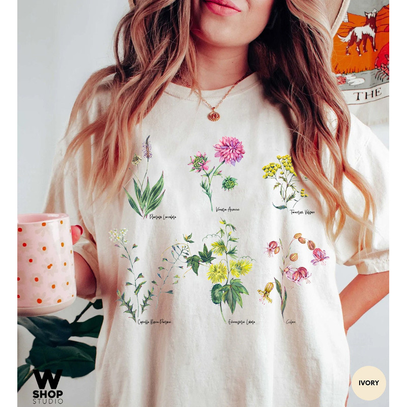 Vintage Floral T-shirt, Botanical Shirt, Wildflower Tee, Vintage Botanical, Flower Botanical Print, Oversized Shirt, Graphic Tshirt - 2.jpg