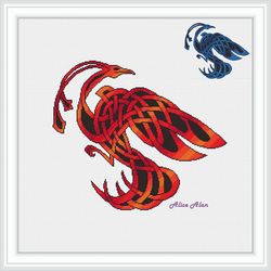 Cross stitch pattern bird Phoenix silhouette Monochrome Celtic knot Ornament abstract counted crossstitch patterns PDF