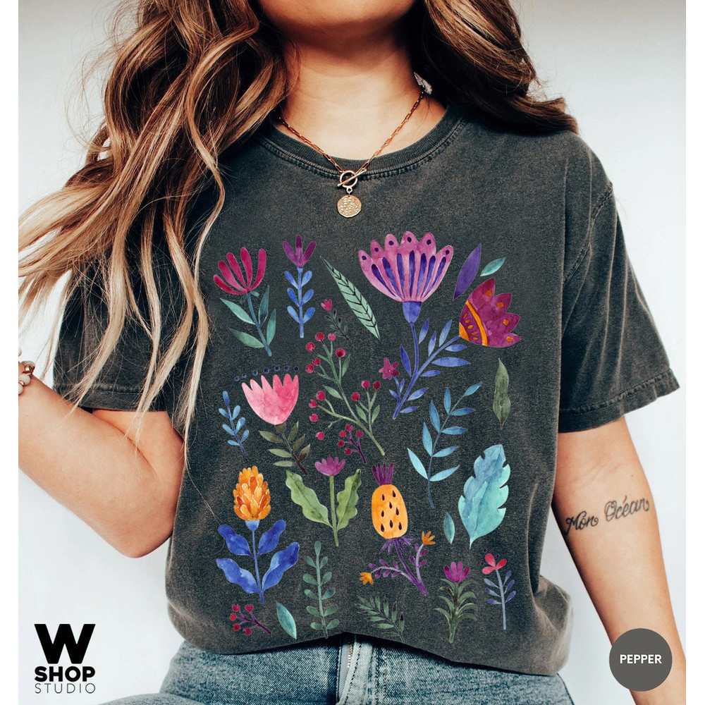 Wildflower Tshirt, Comfort Colors Shirt, Bohemian Floral Tshirt, Flower Shirt, Boho Gift for Women, Ladies Shirts, Hippie Best Friend - 1.jpg