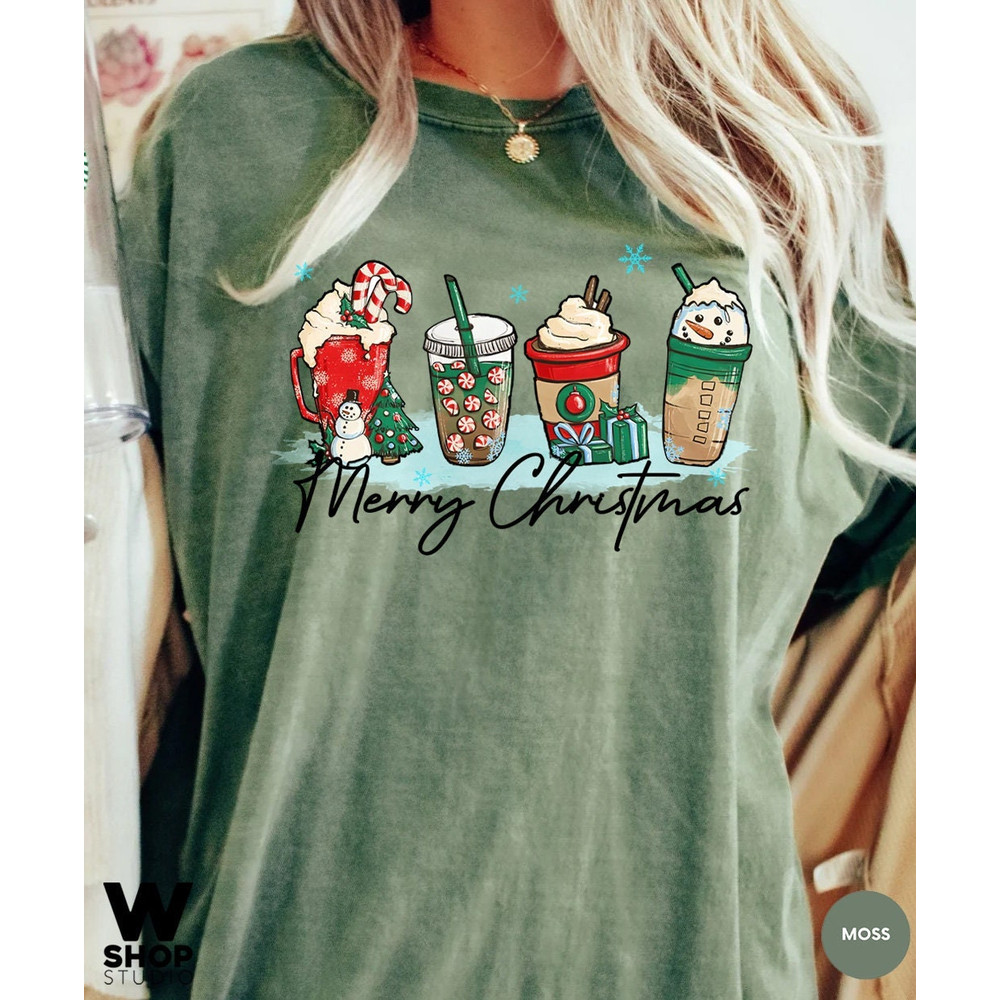 Womens christmas coffee shirt, Snowman Coffee Latte Shirt, Retro Christmas Shirt, friend sister mom Christmas gift ideas, Holiday Tee Shirt - 1.jpg