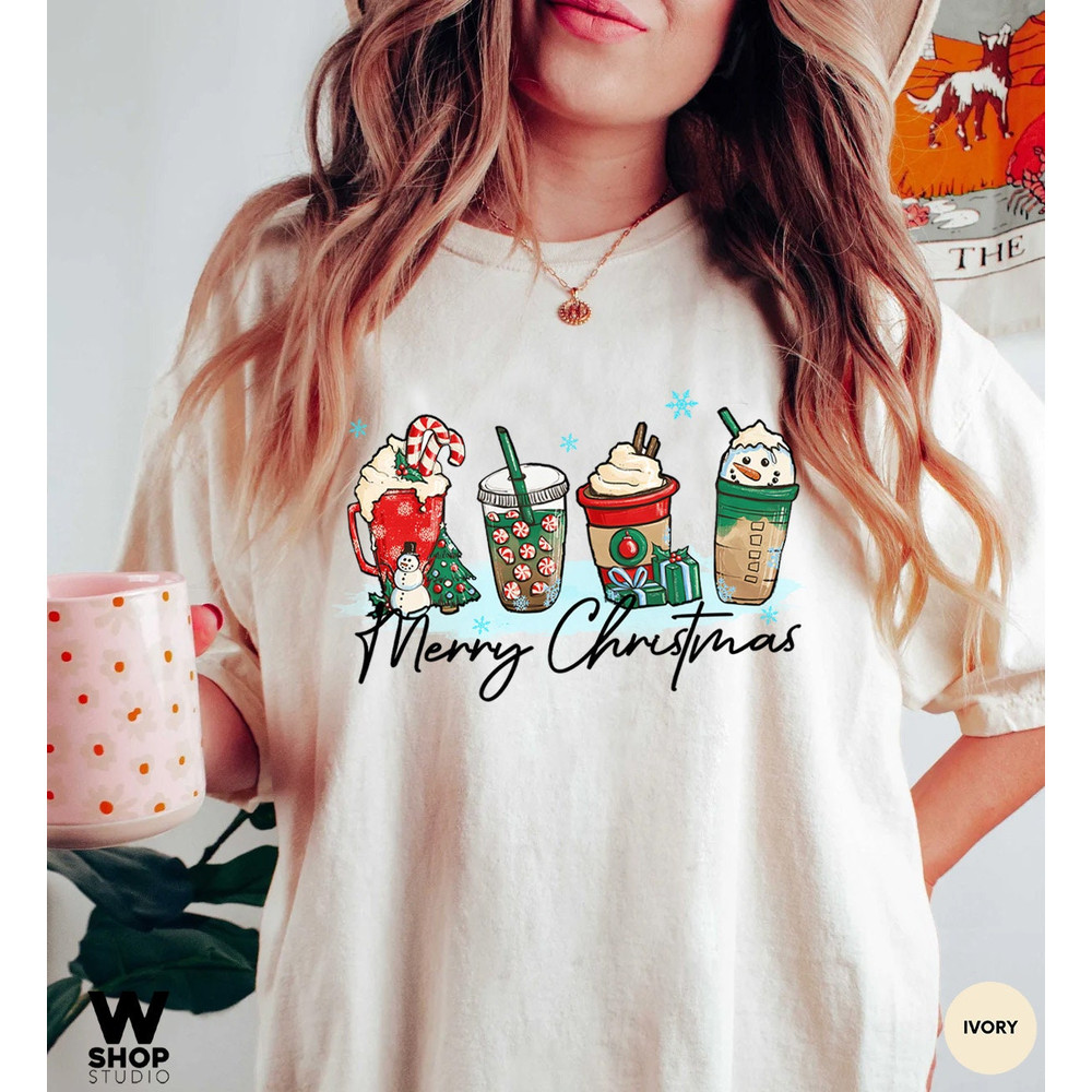 Womens christmas coffee shirt, Snowman Coffee Latte Shirt, Retro Christmas Shirt, friend sister mom Christmas gift ideas, Holiday Tee Shirt - 2.jpg