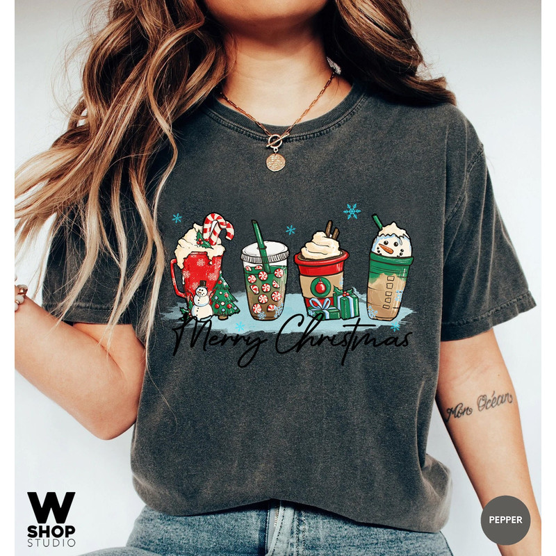 Womens christmas coffee shirt, Snowman Coffee Latte Shirt, Retro Christmas Shirt, friend sister mom Christmas gift ideas, Holiday Tee Shirt - 3.jpg