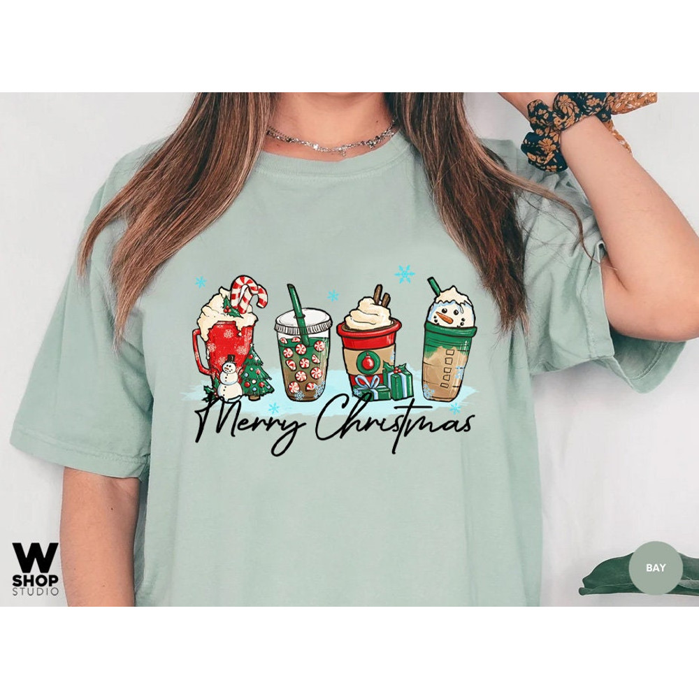Womens christmas coffee shirt, Snowman Coffee Latte Shirt, Retro Christmas Shirt, friend sister mom Christmas gift ideas, Holiday Tee Shirt - 5.jpg