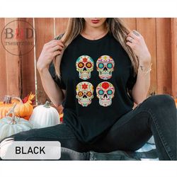 sugar skulls shirt, dia de los muertos shirt, colorful skulls t-shirt, halloween party shirt, cute shirt with sugar skul