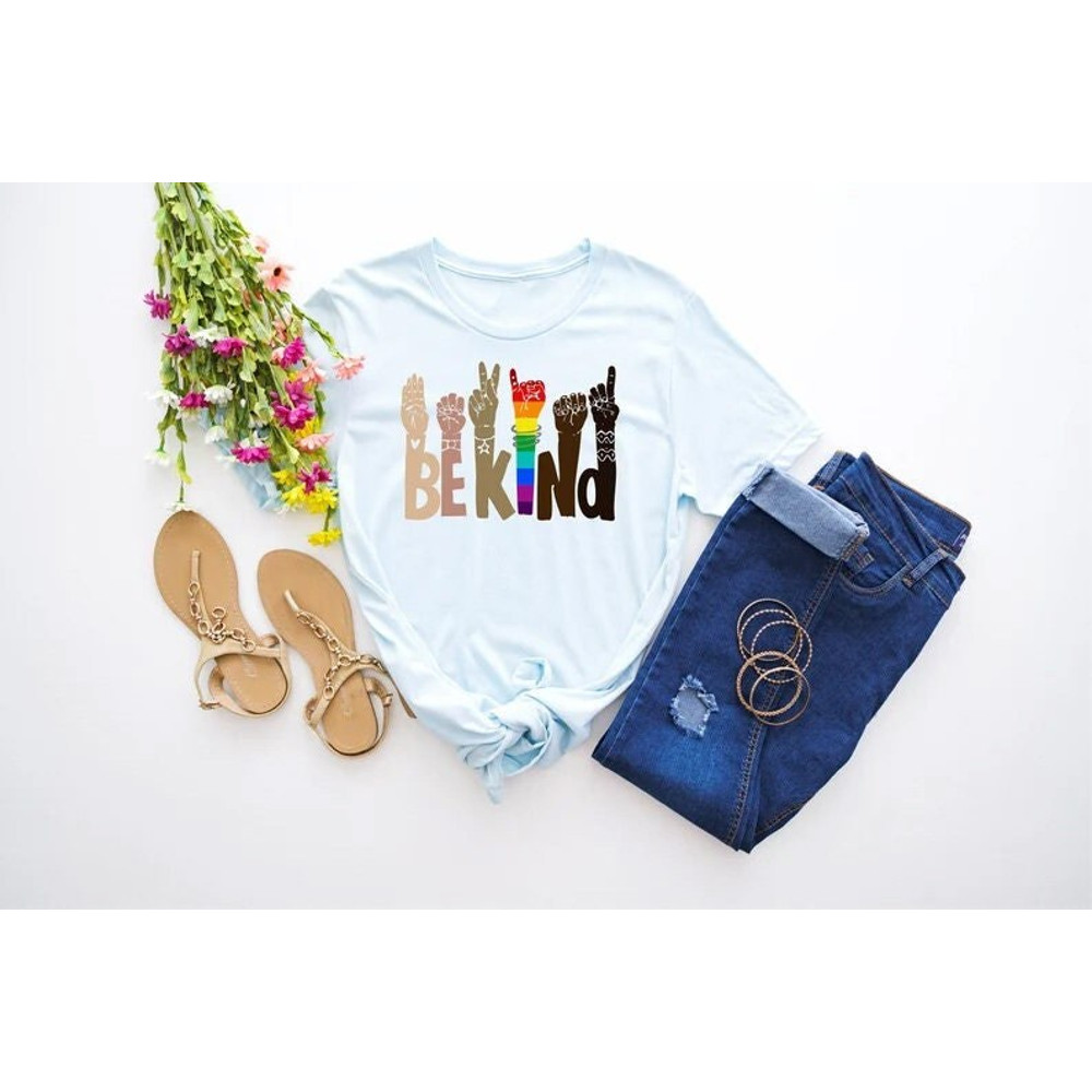 Be Kind Sign Language Shirt, Be Kind Rainbow Shirt  Be Kind shirt, Anti-Racism Shirt, Love Shirt Sign Language, Teachers Interpreter Tee - 1.jpg