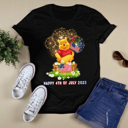 happy 4th of july 2023 independence day pooh bear t - shirt, shirt for men women, graphic design, unisex shirt