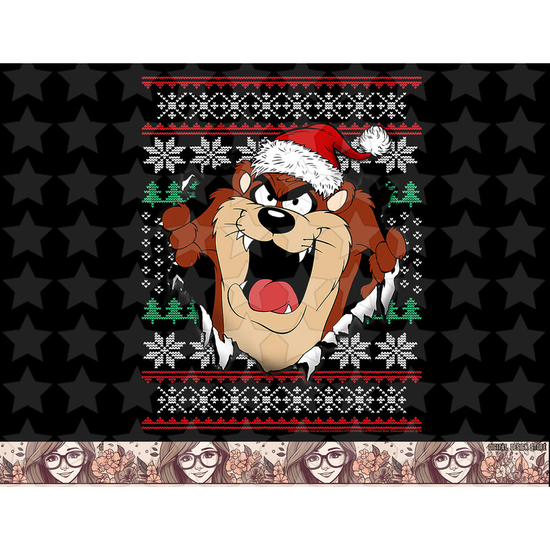 Looney Tunes Christmas Sweater Taz Rip Through png, sublimation, digital download .jpg