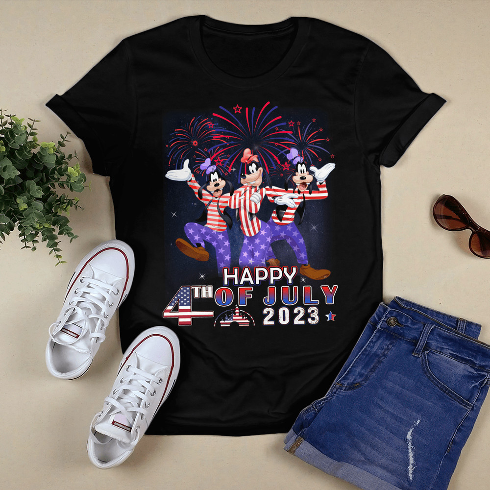 Goofy Dogs Red Blue Fireworks Happy 4th Of July 2023 T - shirt, Shirt For Men Women, Graphic Design, Unisex Shirt