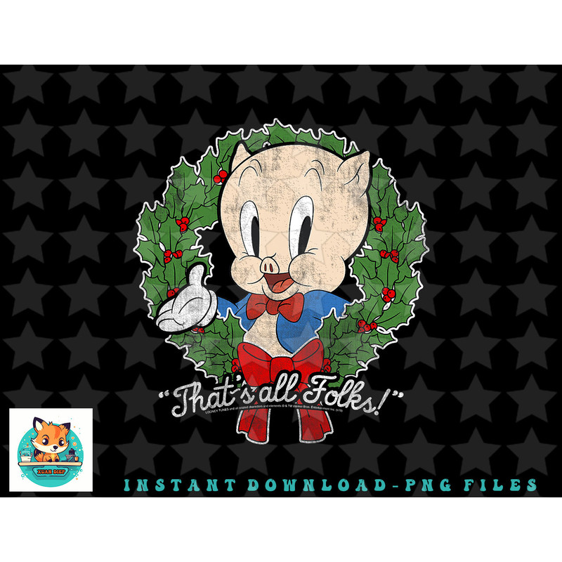 Looney Tunes Christmas Porky Pig Thats All Folks Wreath png, sublimation, digital download.jpg