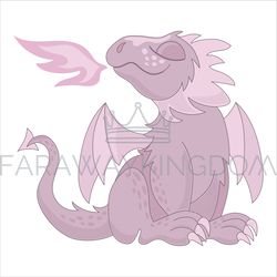 pink dragon fairy tale cartoon animal vector illustration
