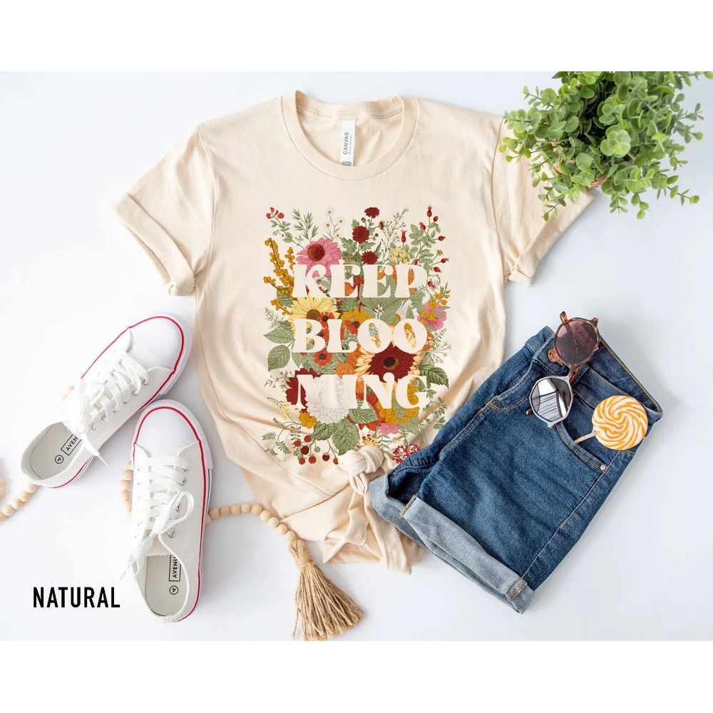 Keep Blooming Tee, Floral T-shirt, Bohemian Style Shirt, Butterfly Shirt, Trending Right Now, Women's Graphic T-shirt, Love Tee - 1.jpg