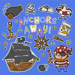 pirate and corvette cartoon marine sticker vector collection