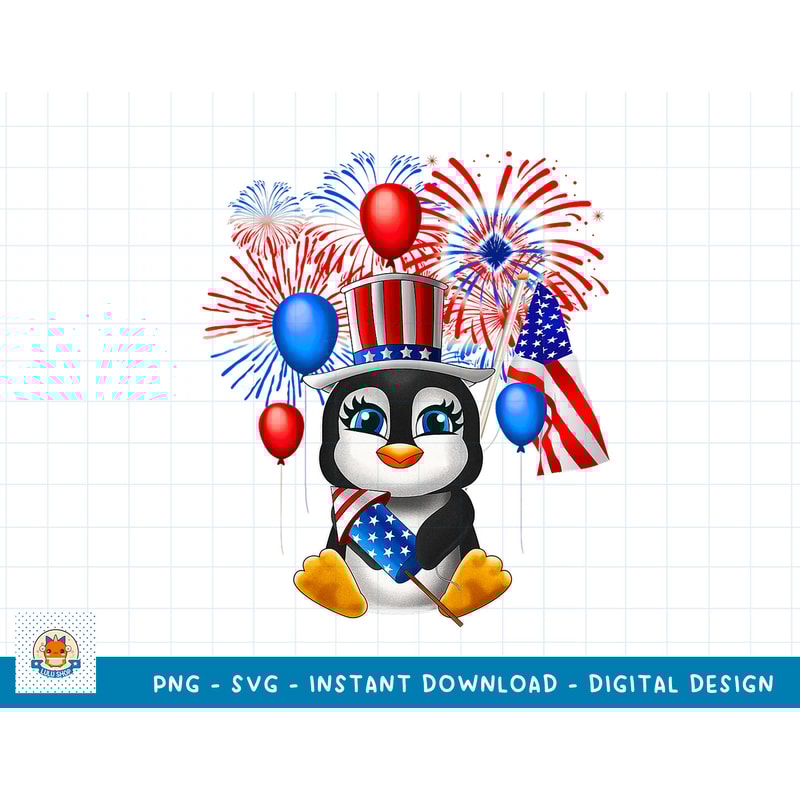 Girls 4th July Womens Summer Outfit American Flag Penguin T-Shirt copy.jpg
