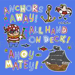 pirate sailboat and hand drawn marine commands sticker set