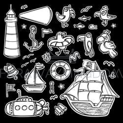 pirate stickers nautical monochrome travel label vector set