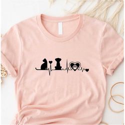 cat & dog shirt, cat and dog heart beat shirt, heart dog cat shirt, animal lover shirt, dog lover shirt, cat lover shirt