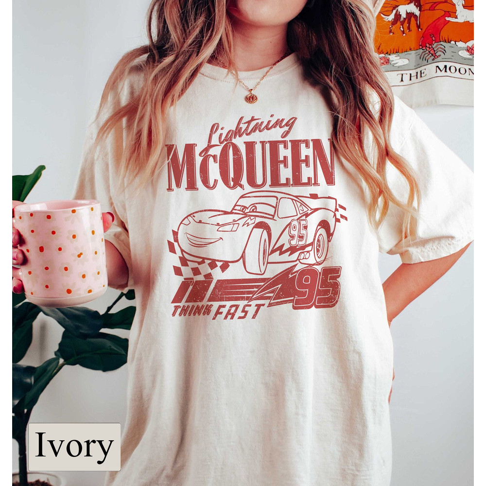Comfort Colors Retro Lightning McQueen T-Shirt, Disney Cars Shirt, Cars Land Shirt, Disney Birthday Shirt, Disney Family Vacation Shirt - 1.jpg