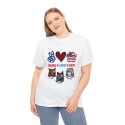 personalized peace love cats 4th of july t-shirt, 4th of july patriotic cats mom dad shirt gift for independence day