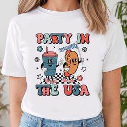retro party in the usa hotdog shirt, 4th of july shirt, retro funny fourth shirt, 4th of july shirts for women men