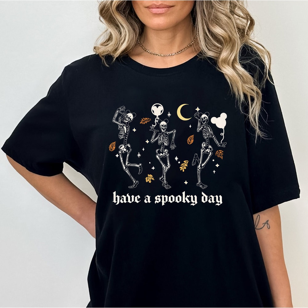 Funny Disney Skeleton Spooky Season Unisex Shirt, Disney Halloween Fall Vibes Shirt Women, Disneyland Skull Shirt Family, Mickey Not Scary - 5.jpg