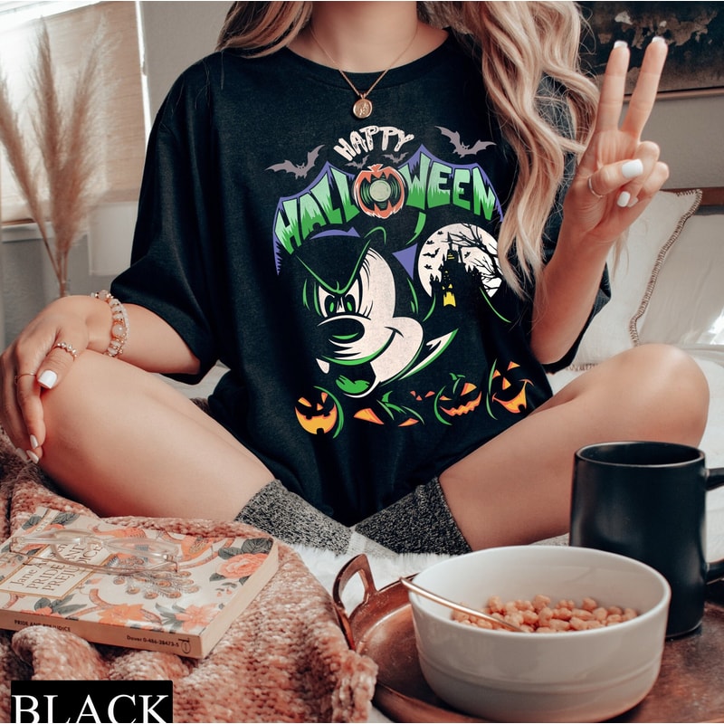 Happy Halloween Mickey Comfort Colors Tee, Disney Halloween Matching Shirt, Mickey Minnie Ears, Disney Halloween Party, Spooky Season Tee - 1.jpg