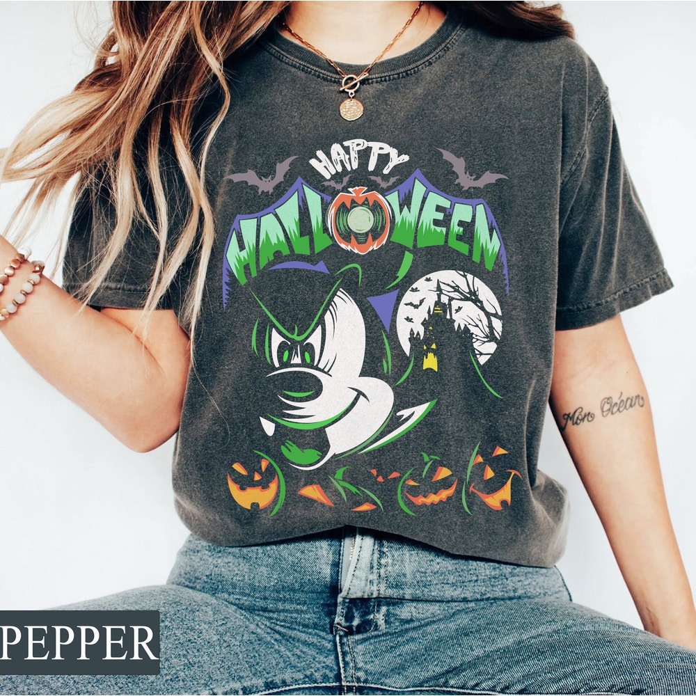 Happy Halloween Mickey Comfort Colors Tee, Disney Halloween Matching Shirt, Mickey Minnie Ears, Disney Halloween Party, Spooky Season Tee - 2.jpg