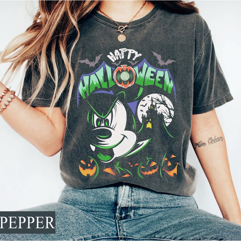 Happy Halloween Mickey Comfort Colors Tee, Disney Halloween Matching Shirt, Mickey Minnie Ears, Disney Halloween Party, Spooky Season Tee - 2.jpg