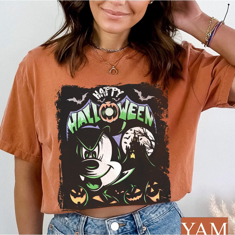 Happy Halloween Mickey Comfort Colors Tee, Disney Halloween Matching Shirt, Mickey Minnie Ears, Disney Halloween Party, Spooky Season Tee - 3.jpg