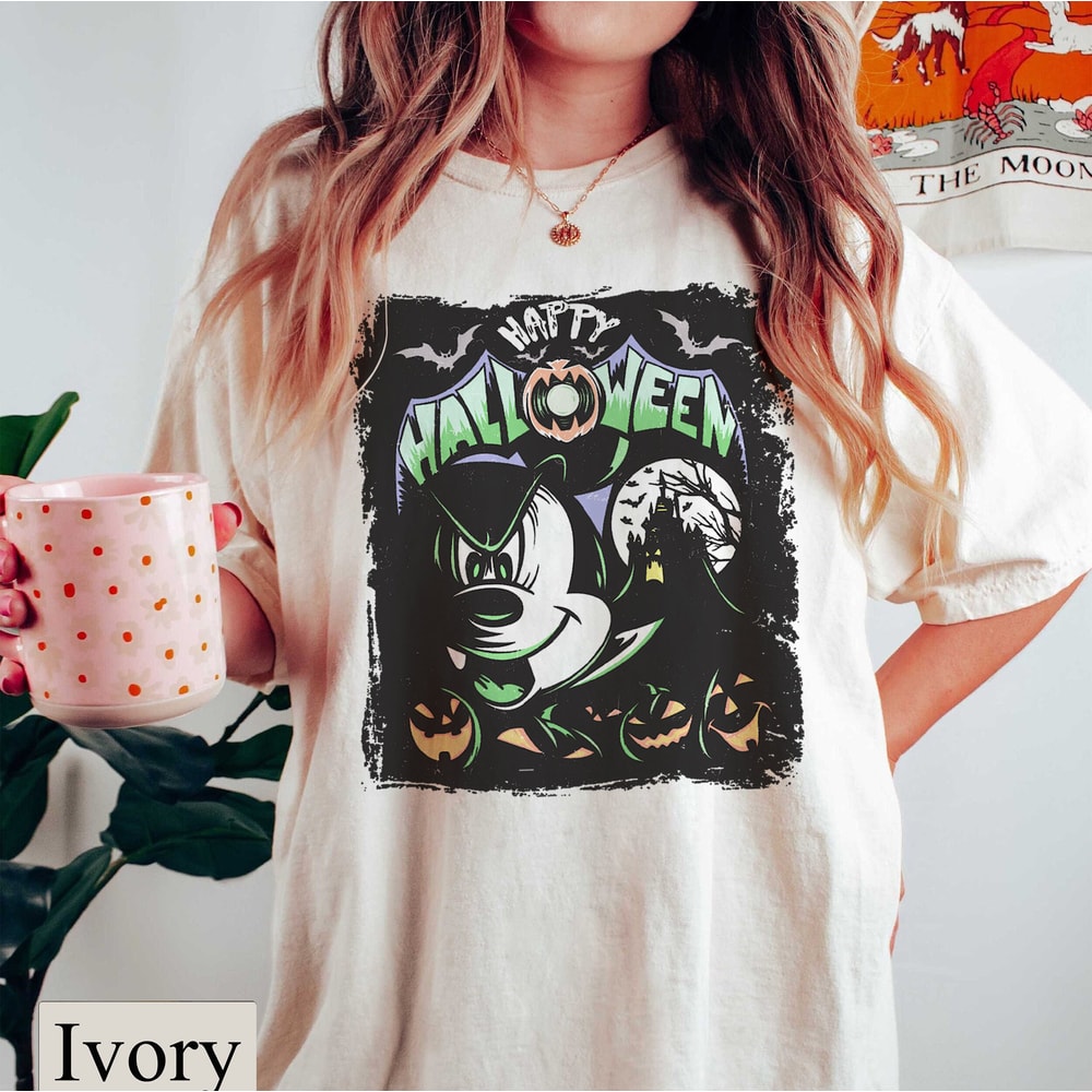 Happy Halloween Mickey Comfort Colors Tee, Disney Halloween Matching Shirt, Mickey Minnie Ears, Disney Halloween Party, Spooky Season Tee - 4.jpg