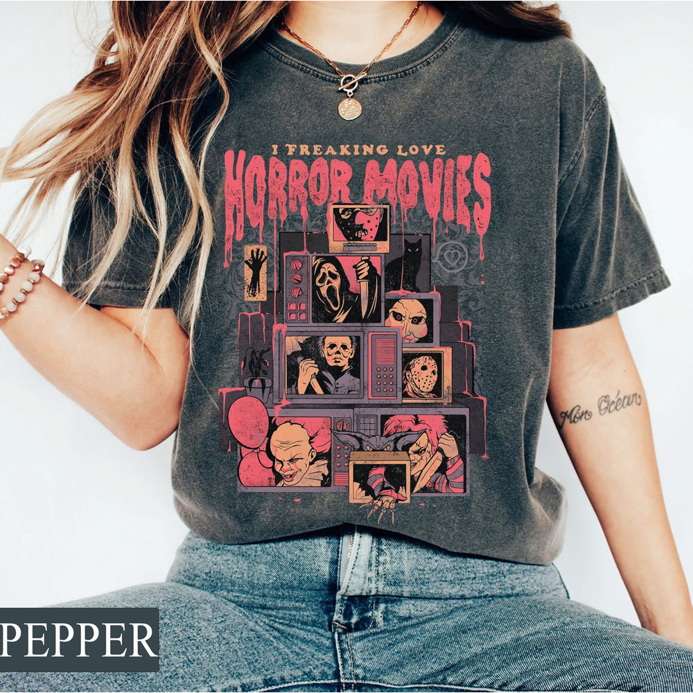 Horror Movies Comfort Colors Tee, Horror Movie Fan Gift, Vintage 90s Halloween Movies, Serial Killer Shirt, Family Holiday Spooky Fall Shirt - 1.jpg