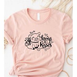 hogs & kisses pig lover gift shirt, cute pig shirt, valentines pig shirt, cute valentines day gift, womens valentines, p
