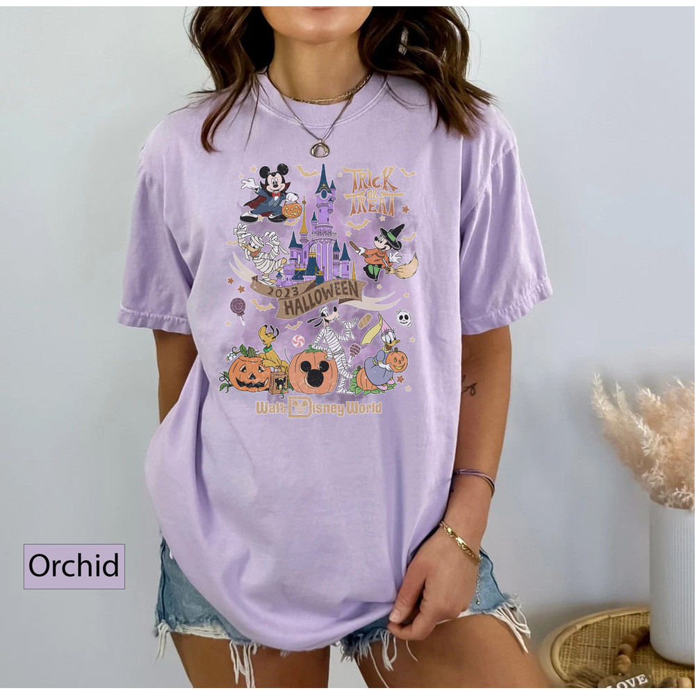 Retro Disney Halloween 2023 Trick or Treat Comfort Colors Tee, Walt Disney World Magic Kingdom, Matching Halloween Party, Mickey and Friends - 4.jpg