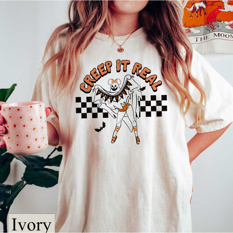 Retro Disney Minnie Ears Creep It Real Comfort Tee, Matching Disney Halloween Party Shirt Women, Halloween Family Gift, Spooky Fall Season - 3.jpg
