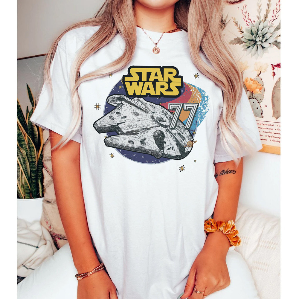 Retro Disney Star Wars Millennium Falcon Comfort Tee, Retro Rainbow Stripe Shirt, Galaxy's Edge Shirt, Disney Family Shirt, Couple Shirt - 4.jpg