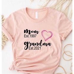 personalization mom grandma est:date shirt, pregnancy announcement shirt, mom est. shirt, new mom shirt, family est. tee