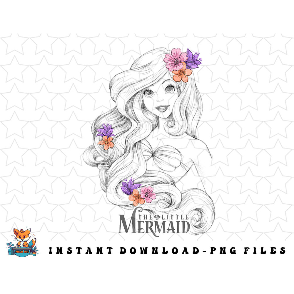 Disney The Little Mermaid Floral Ariel Line Portrait png, sublimation, digital download.jpg
