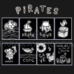 pirates design nautical monochrome travel postcard vector set