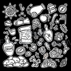 pirates monochrome object nautical travel label vector set