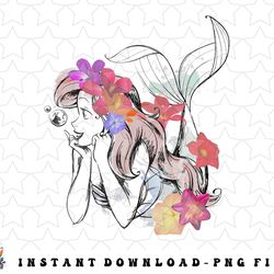 disney the little mermaid floral watercolor outline png, sublimation, digital download
