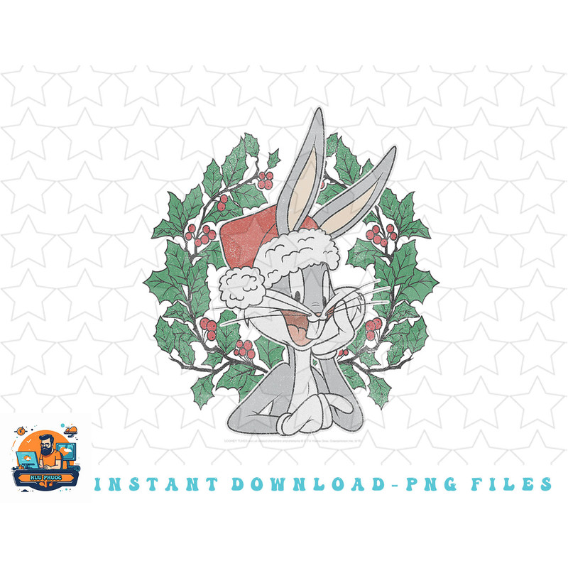 Looney Tunes Christmas Bugs Bunny Wreath png, sublimation, digital download.jpg