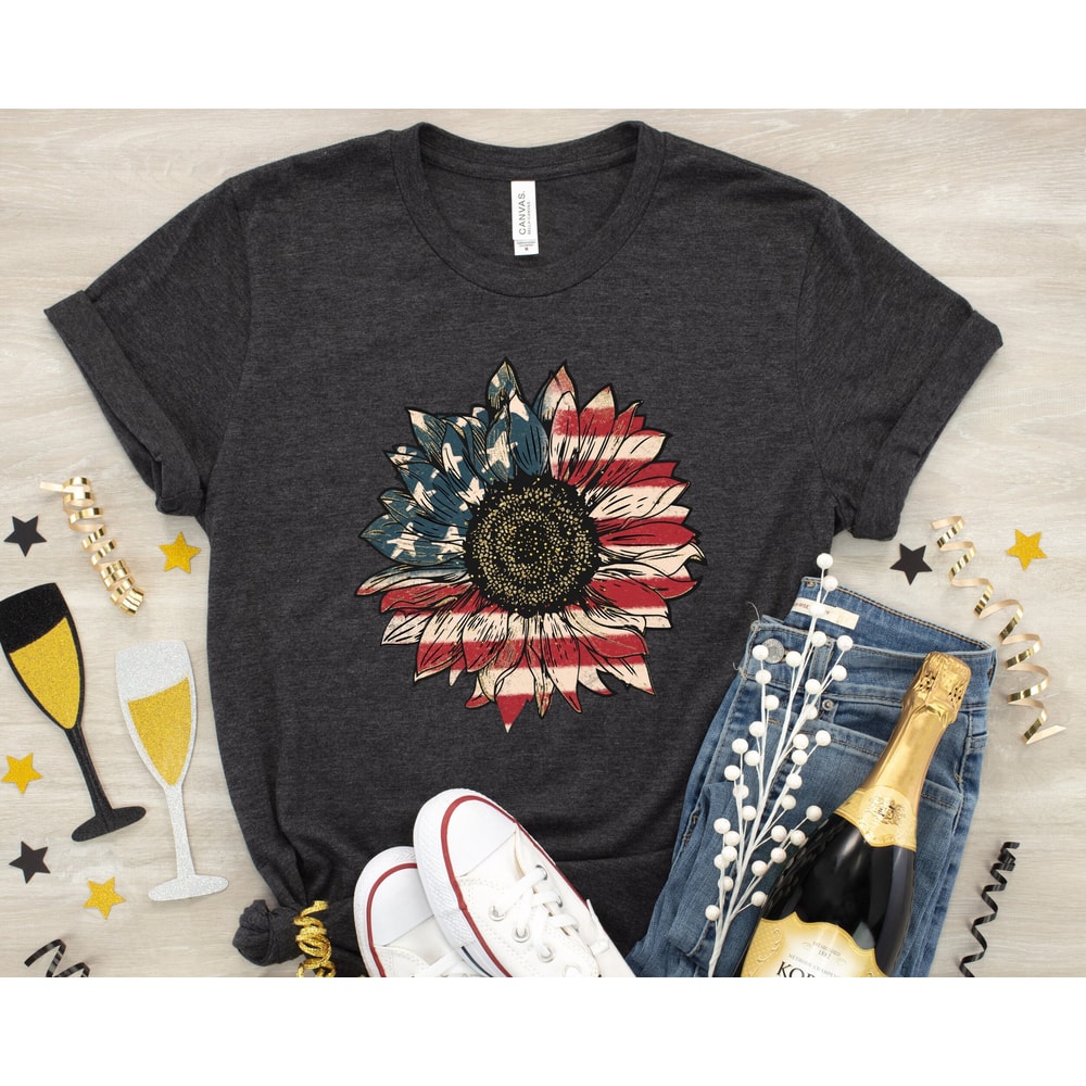 America Sunflower Shirt, USA Flag Flower T Shirt, Gift For American, 4th Of July Flag Graphic T-Shirt, Freedom T Shirt, Independence Shirt - 1.jpg